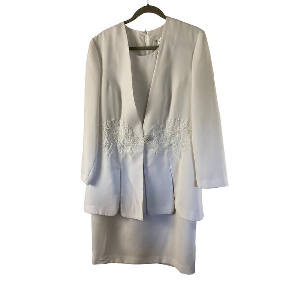 Studio I Dress Womens 16W White Embroidered Floral Jacket Suit Set Formal - Picture 1 of 11